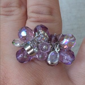 Silver Pink and Purple Bead Cluster Ring Size 7